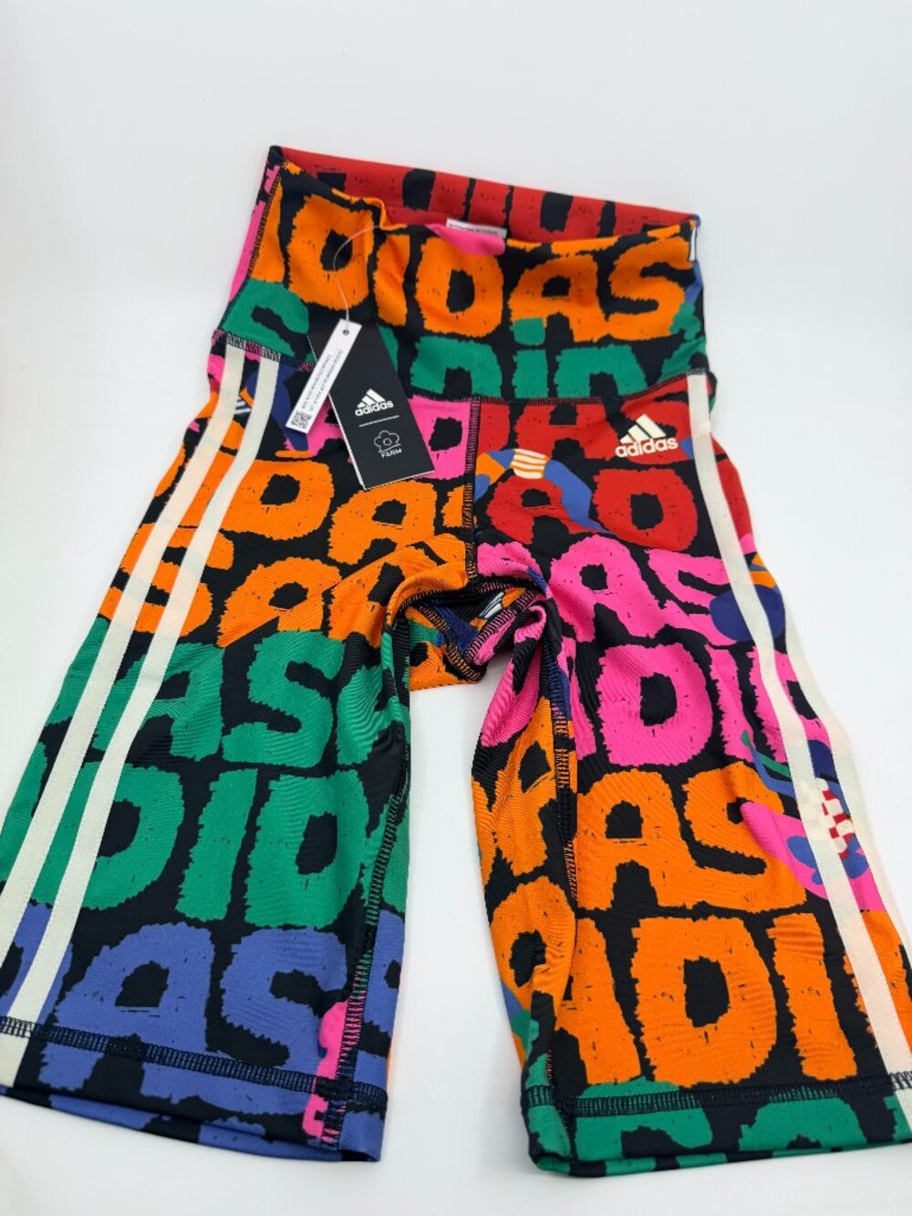 Adidas xFARM Rio Bike Shorts Women's Graffiti Text sz: S and XS, New with tag!